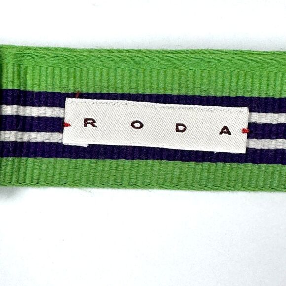 RODA Belt Mens Unisex Large Green Navy Blue Stripe Fabric D Ring Preppy Classic - Picture 3 of 10